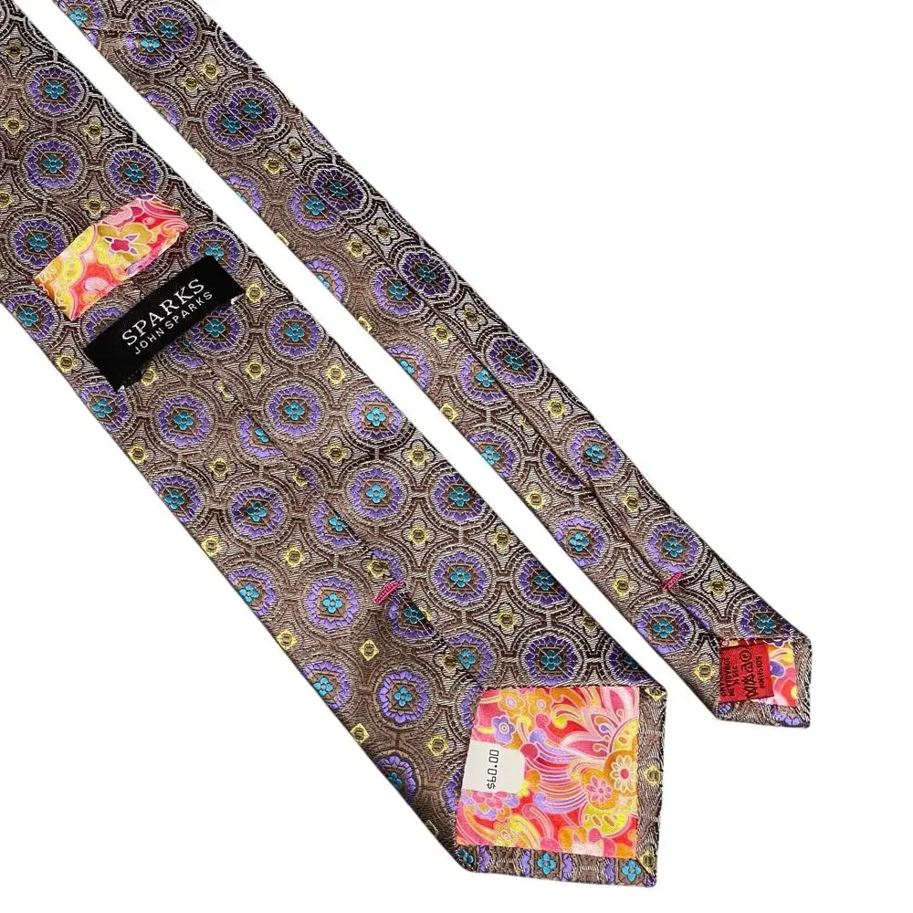 Sparks John Sparks Hand Made Geometric Tie Men's OS Brown Purple Pointed Necktie